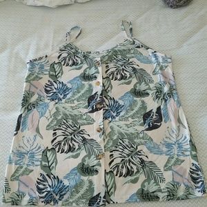 NWOT Blue and green palm print button down tank top